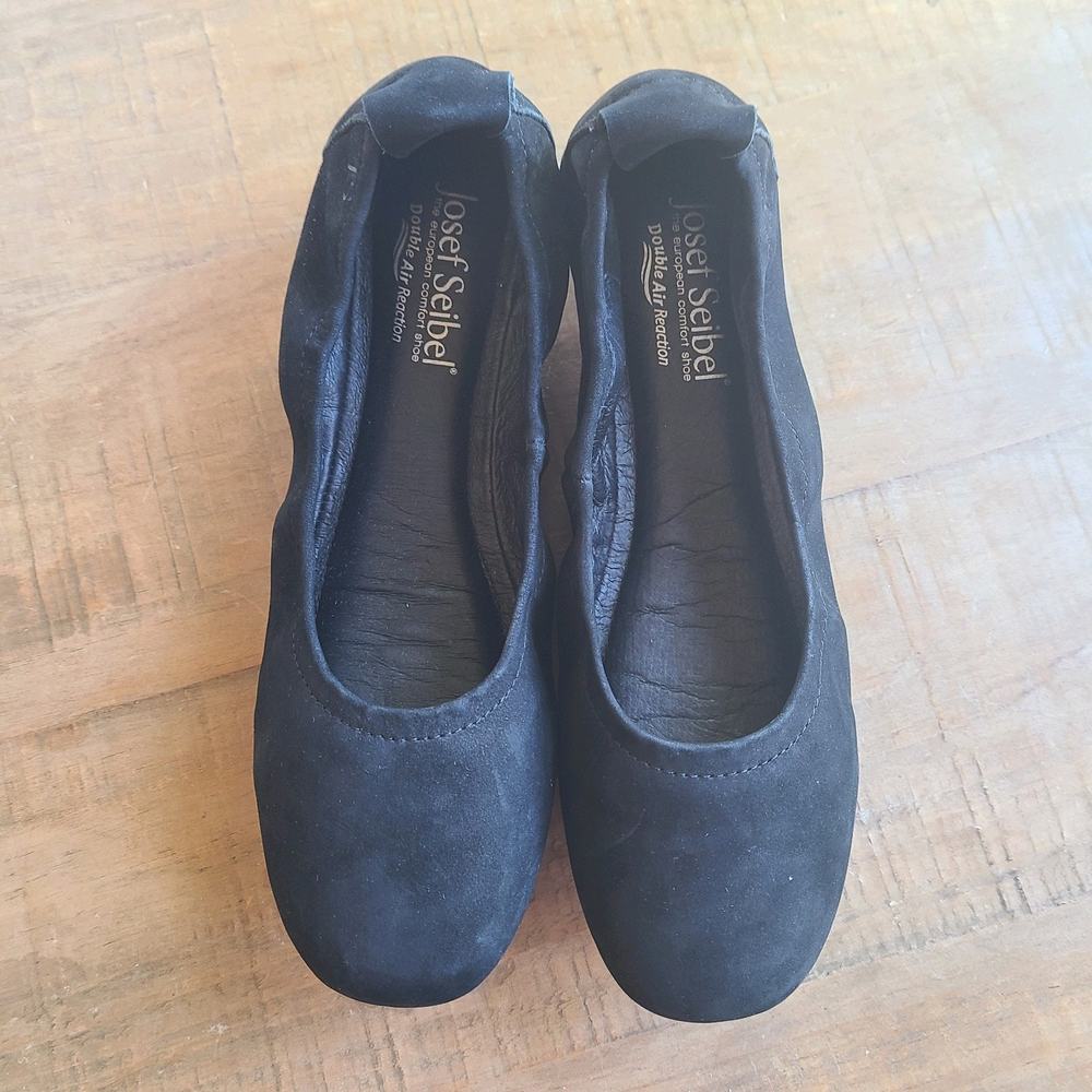 JOSEF SEIBEL Womens Shoes Black Suede PIPPA Ballet Flat Slip On Comfort 37 6-6.5